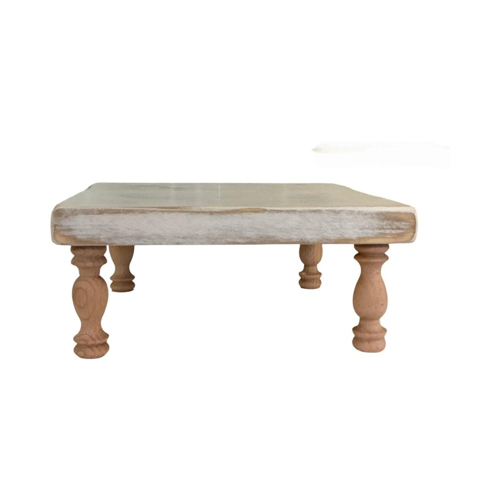 Rustic Distressed White Wood Pedestal Riser Stand Square Farmhouse Decor Tray - Picture 5 of 6